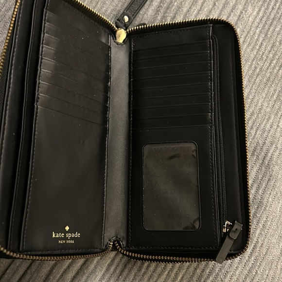 Kate Spade NY Anita Double Zippered Wallet Wristlet Black Leather - Picture 3 of 5